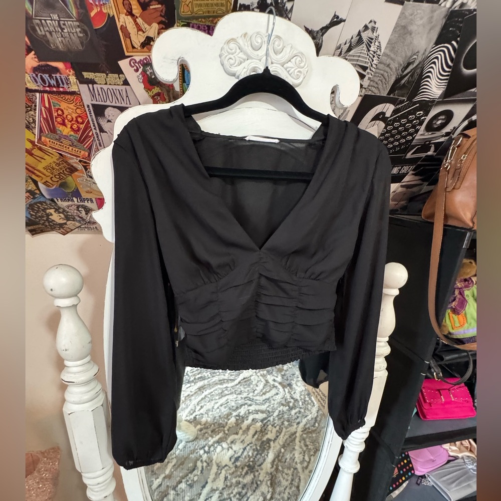 Timing Black Ruched Blouse